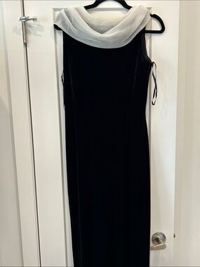 Night Way Collections Black Maxi Dress with White Draped Collar